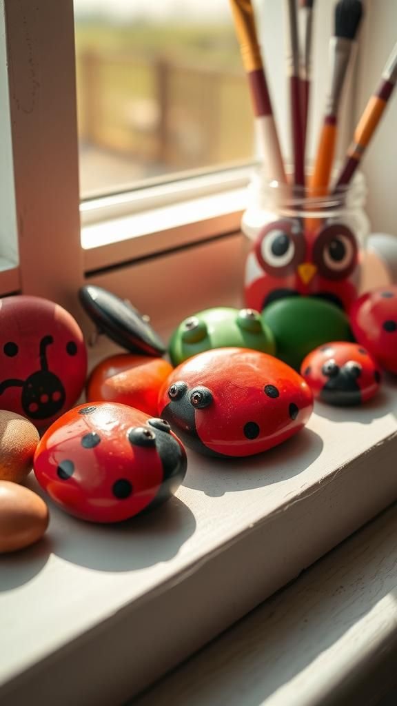 Painted pebble garden critters with personality