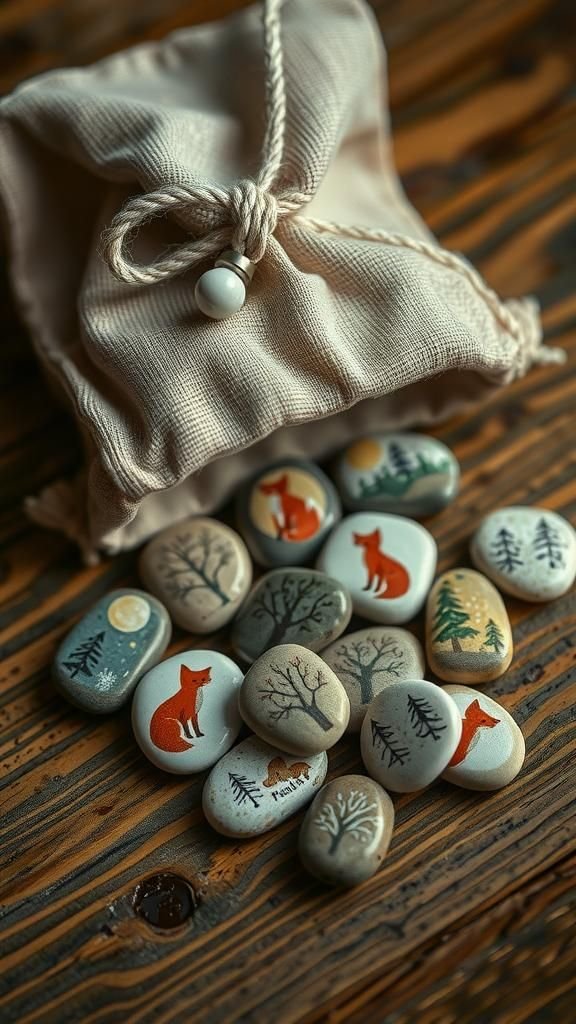 Painted pebble story stones for quiet play