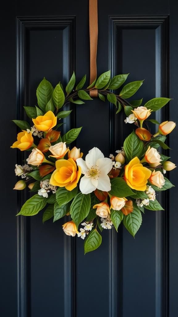 Mixed-texture spring wreath with unexpected accents