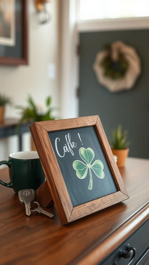 Chalkboard shamrock sign with rustic lettering