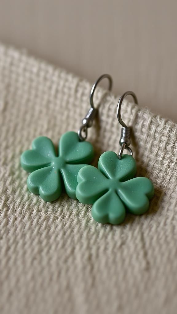 Polymer clay shamrock earrings with tiny sheen