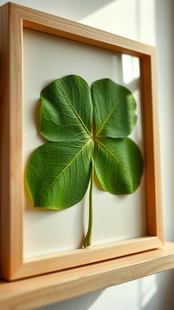 Pressed shamrock leaf framed botanical keepsake