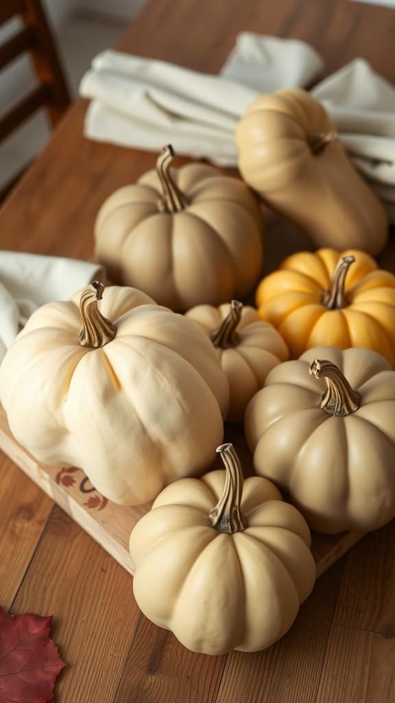 Painted gourds in muted tones for subtle contrast