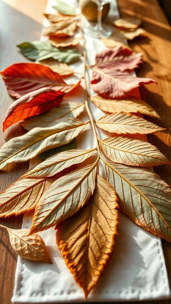 Pressed leaf runner for a natural fall spread