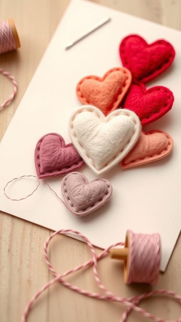 Playful felt appliqué hearts with soft edges