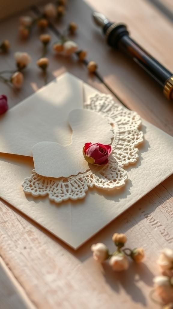 Vintage lace envelope with dried flower detail