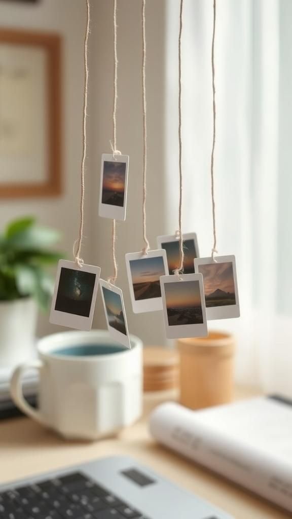 Tiny Polaroid-chain mobile for rotating daily focus