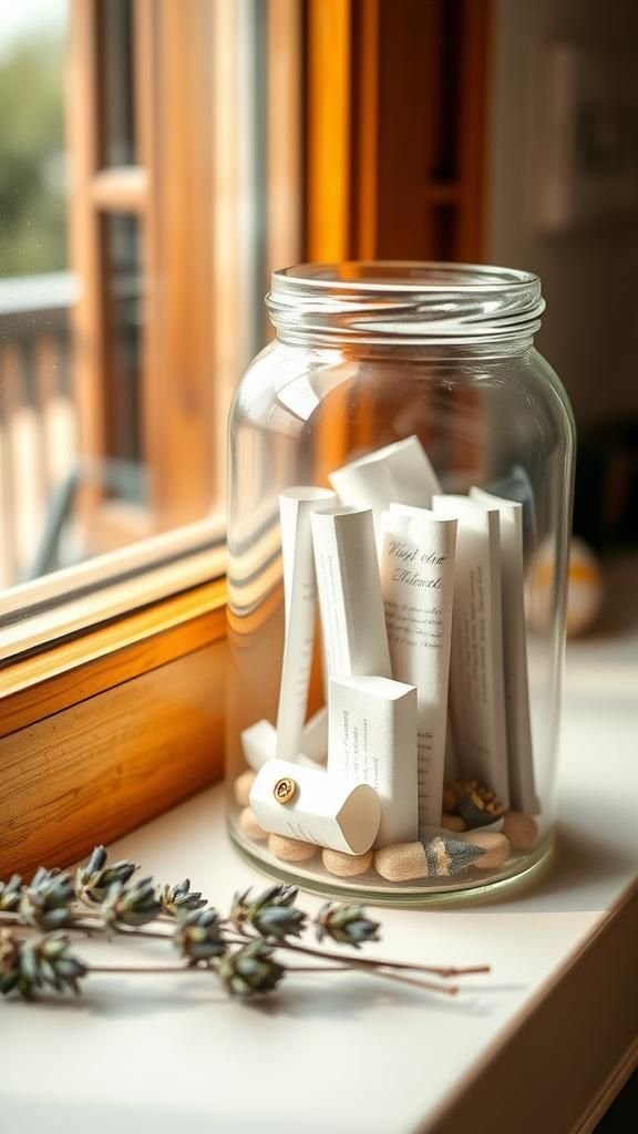Vision jar filled with slips of intention and tiny trinkets