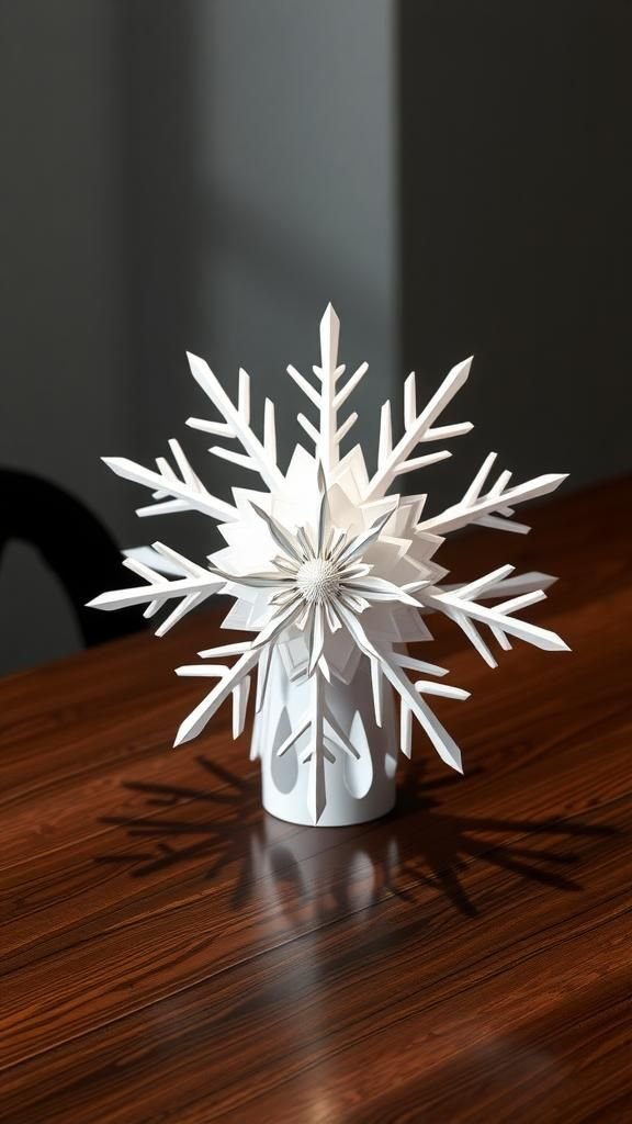3D geometric paper snowflake centerpiece sculpture
