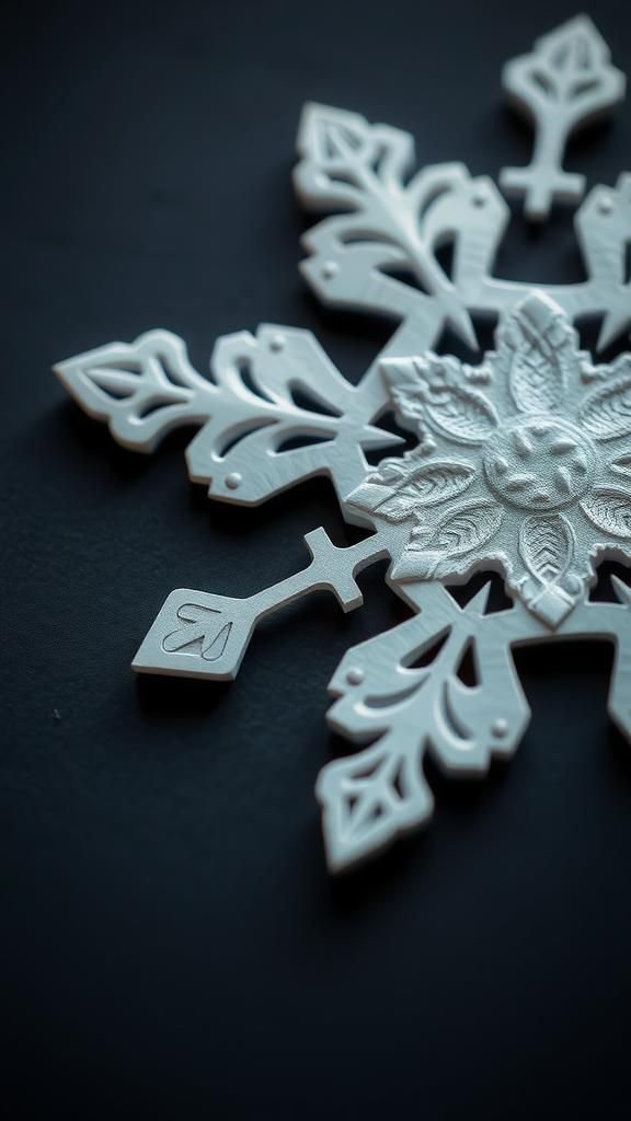 Embossed paper snowflake with raised textures