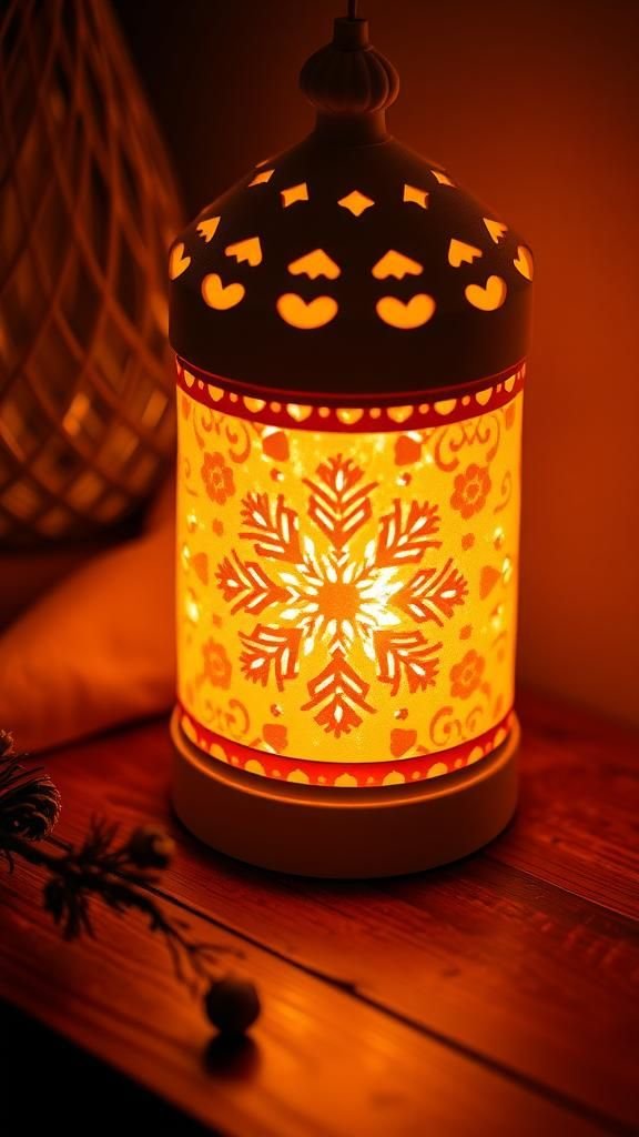 Layered vellum snowflake lantern with warm glow