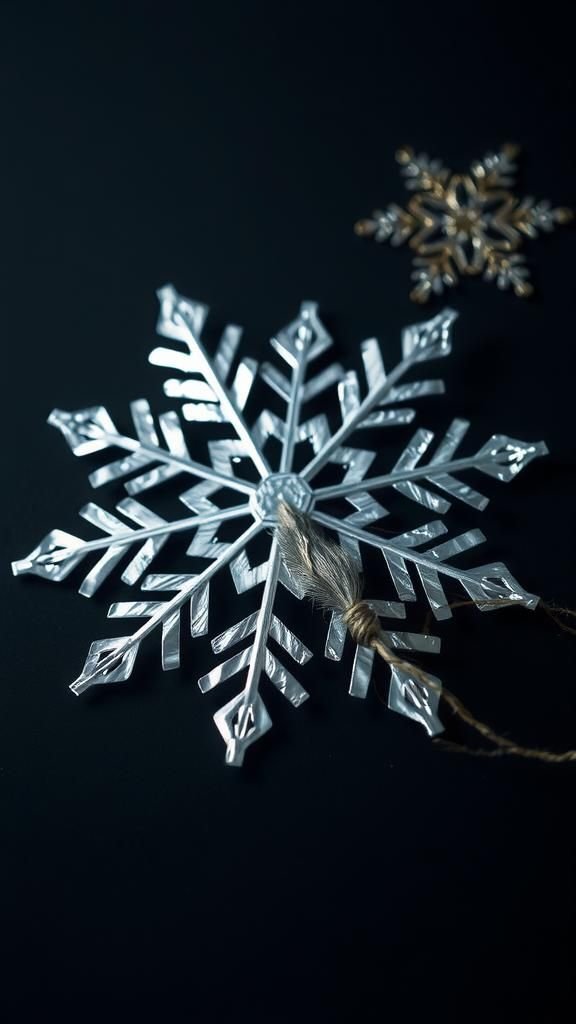 Metallic foil paper snowflake with crisp reflections