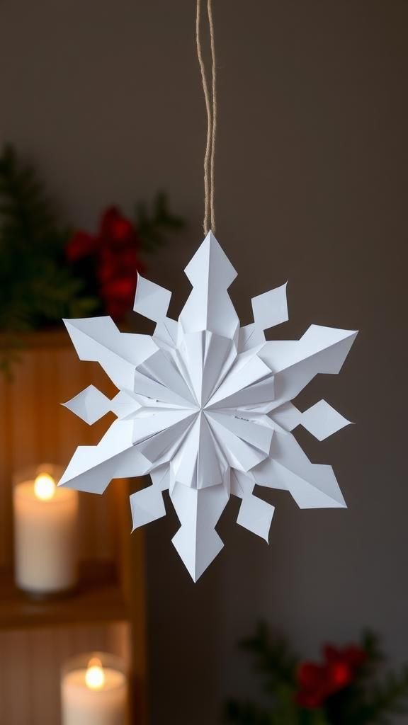 Origami star-snowflake hybrid for festive hanging