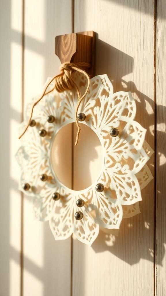 Paper doily and beaded rustic snowflake wreath