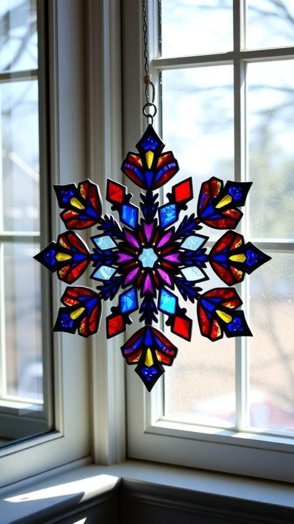 Stained-glass tissue snowflake for window glow