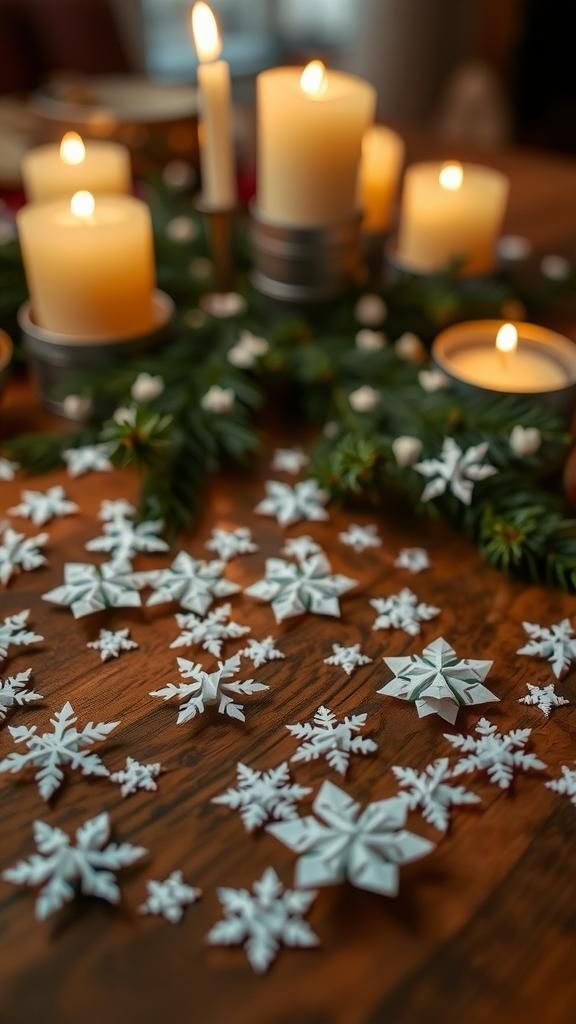 Tiny origami snowflake confetti for tablescapes