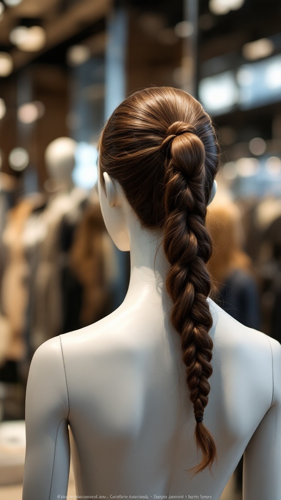 Classic high ponytail with a twist, featuring a textured braid.
