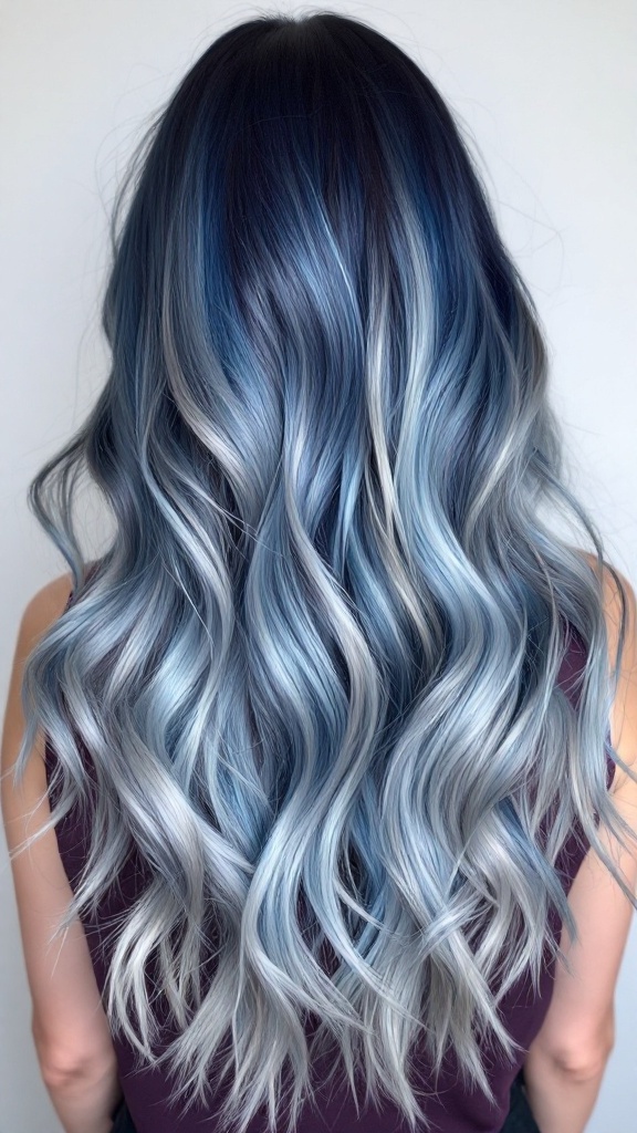 Midnight blue to silver ombre hair hairstyle