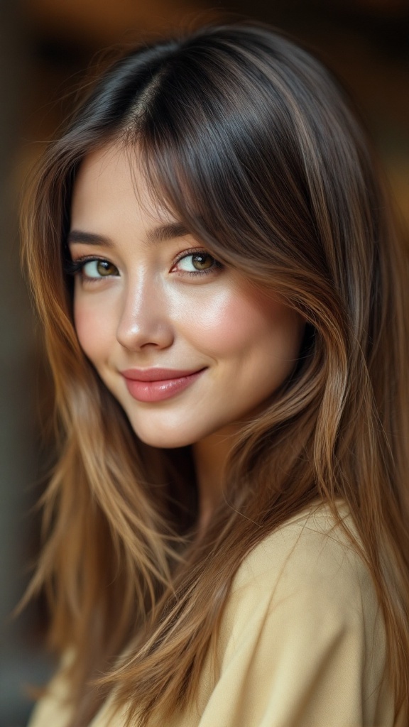 A young woman with side swept bangs and a warm smile.