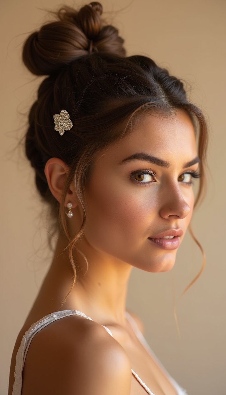 Double Braided Bun With Delicate Accessory Accent