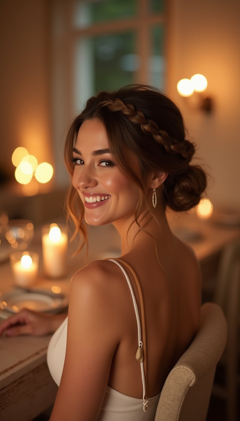 Waterfall Accent Braid Into Loose Romantic Bun