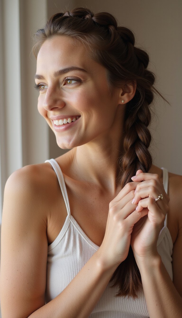 Side Dutch Braid Crown Pinned At Nape