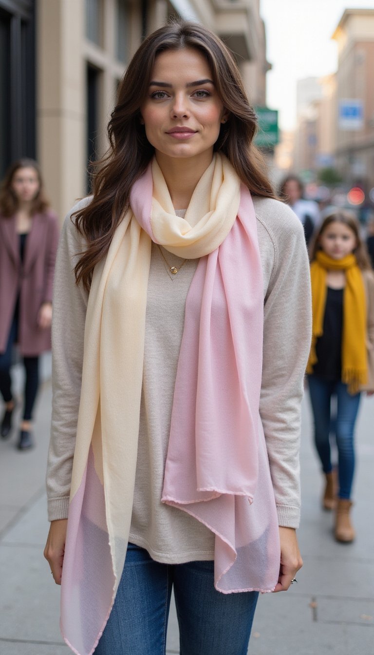 Coordinated Pastel Scarves and Tops