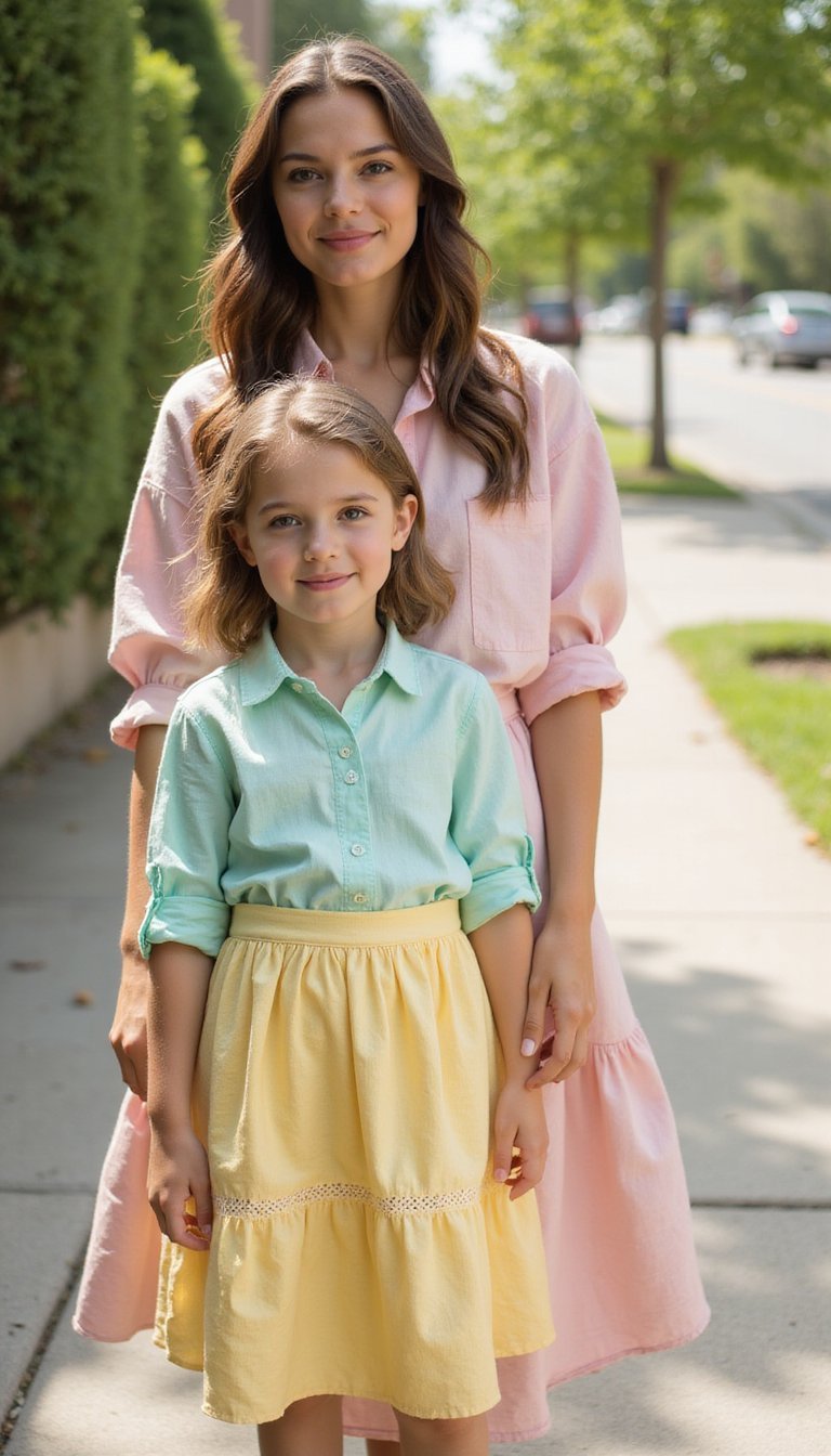 Coordinated Pastel Shirt and Skirt