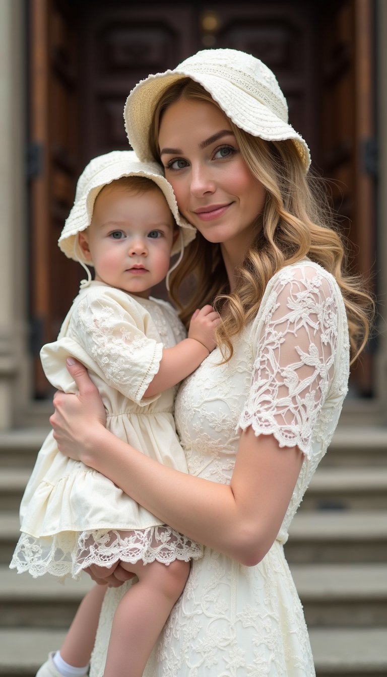 Lace Dress with Coordinating Bonnet