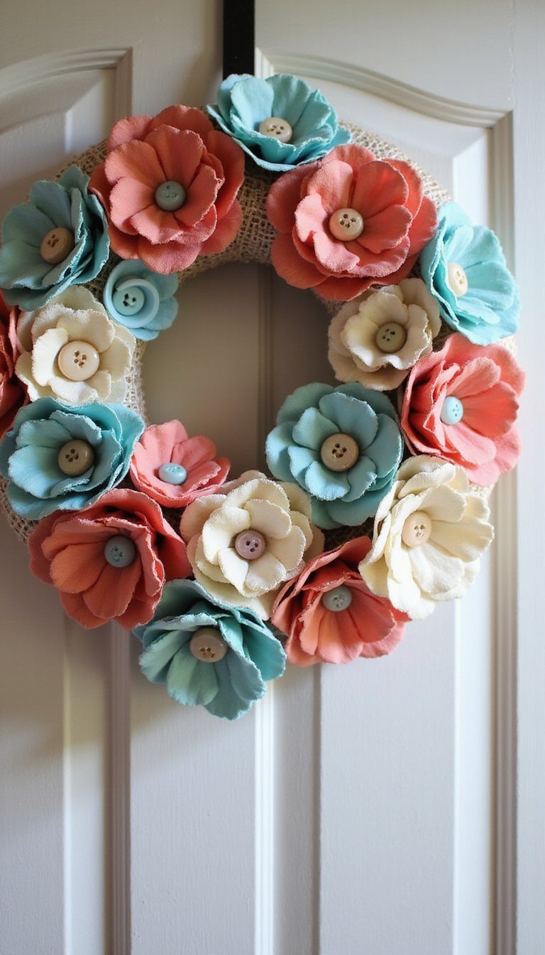 Button blossom wreath—tiny shiny centers