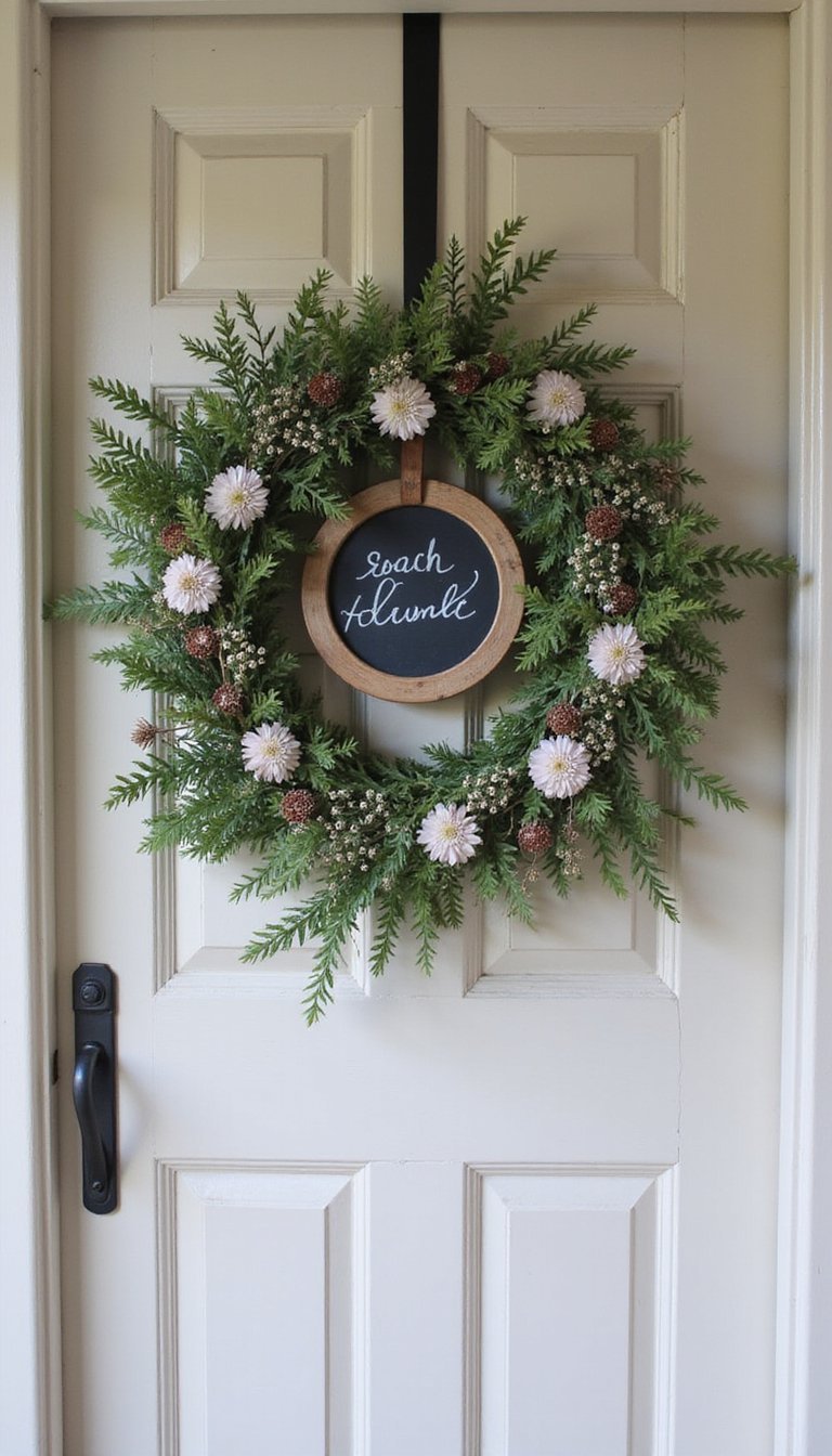 Chalkboard center with seasonal handwritten note