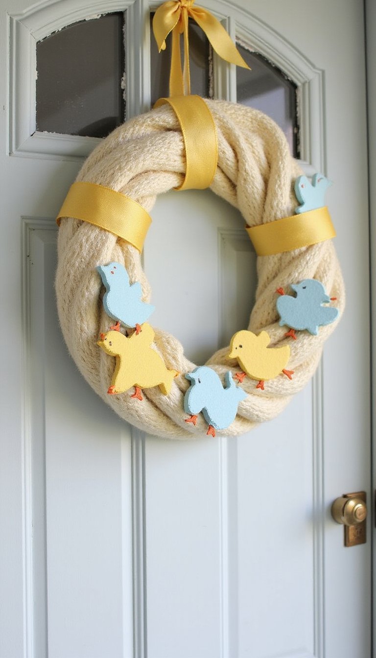 Chick silhouettes on a ribbon-wrapped wreath