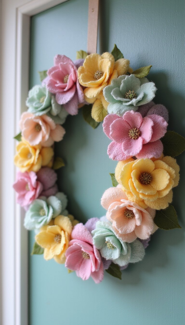 Felt flower explosion in spring pastels