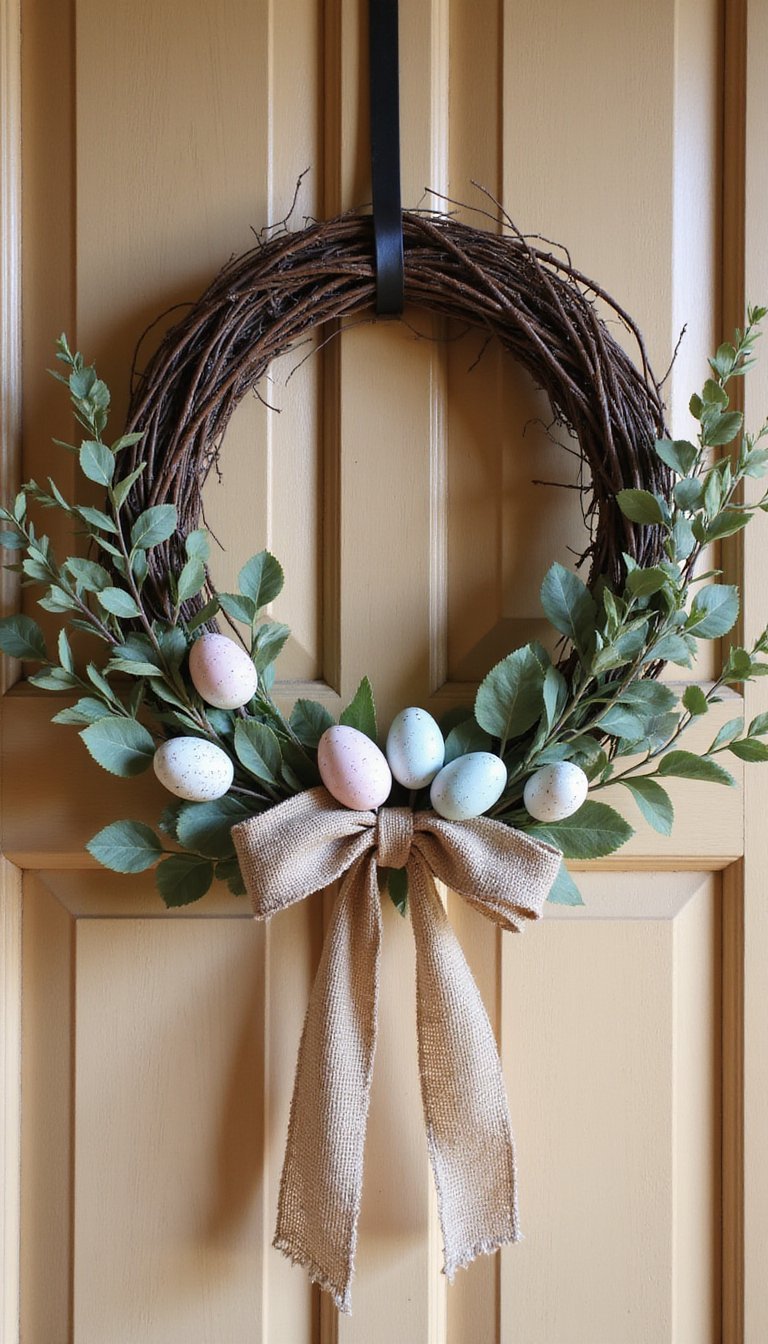 Grapevine base with pussy willow and eggs