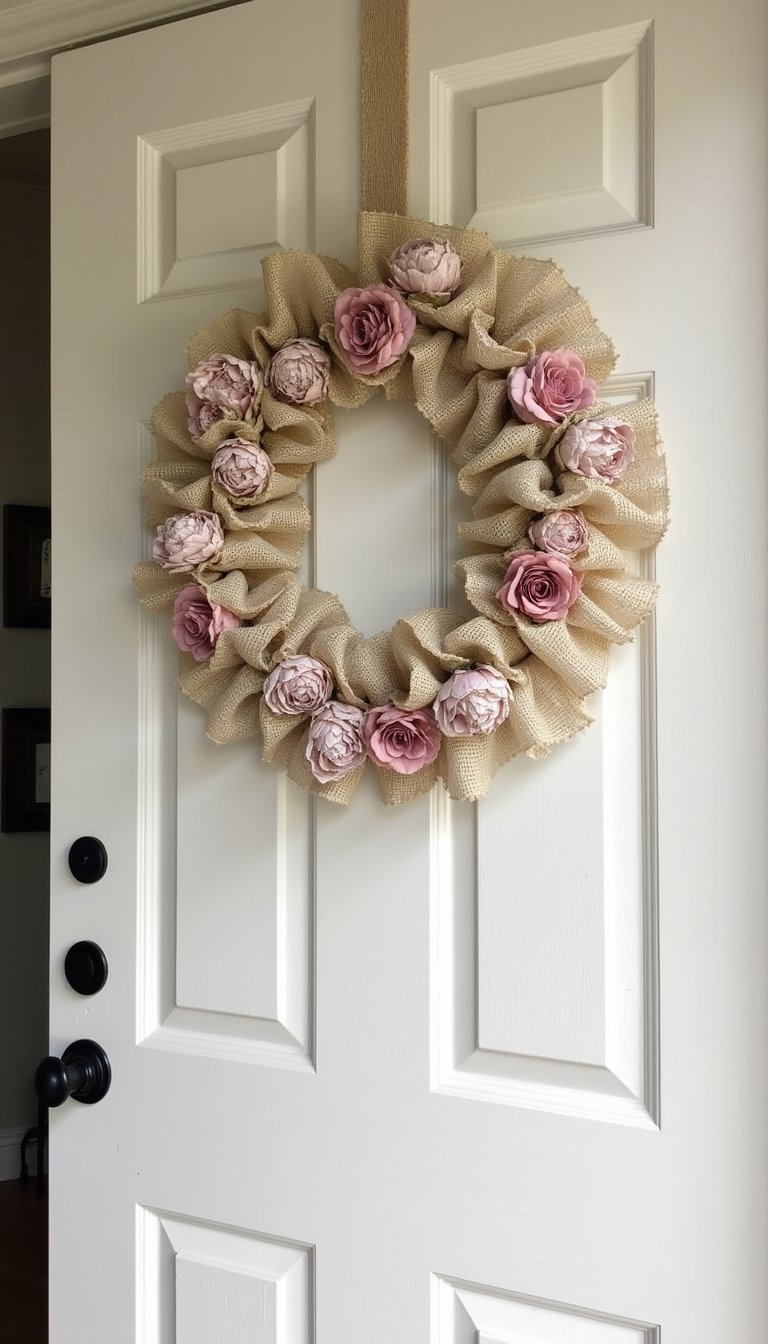 Layered lace and burlap for romantic contrast