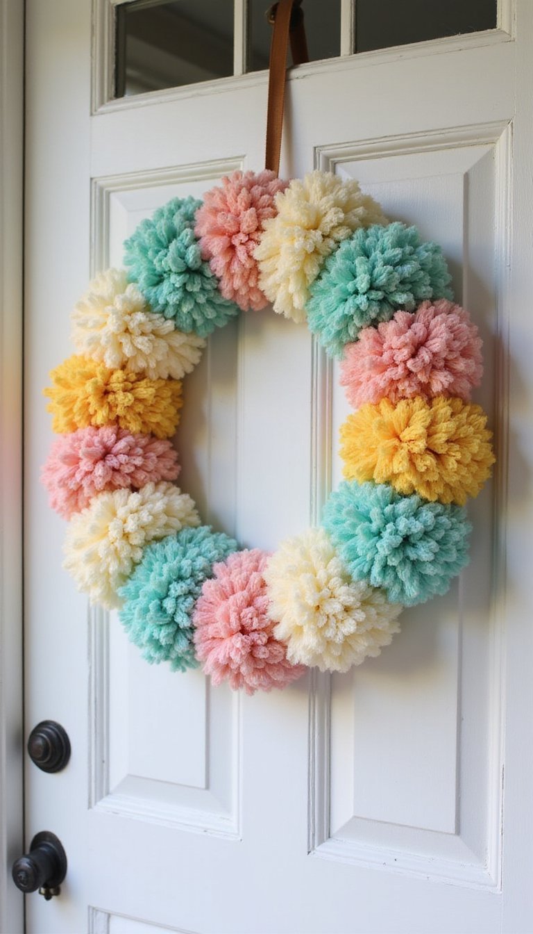Pom-pom wreath: colorful and textural delight