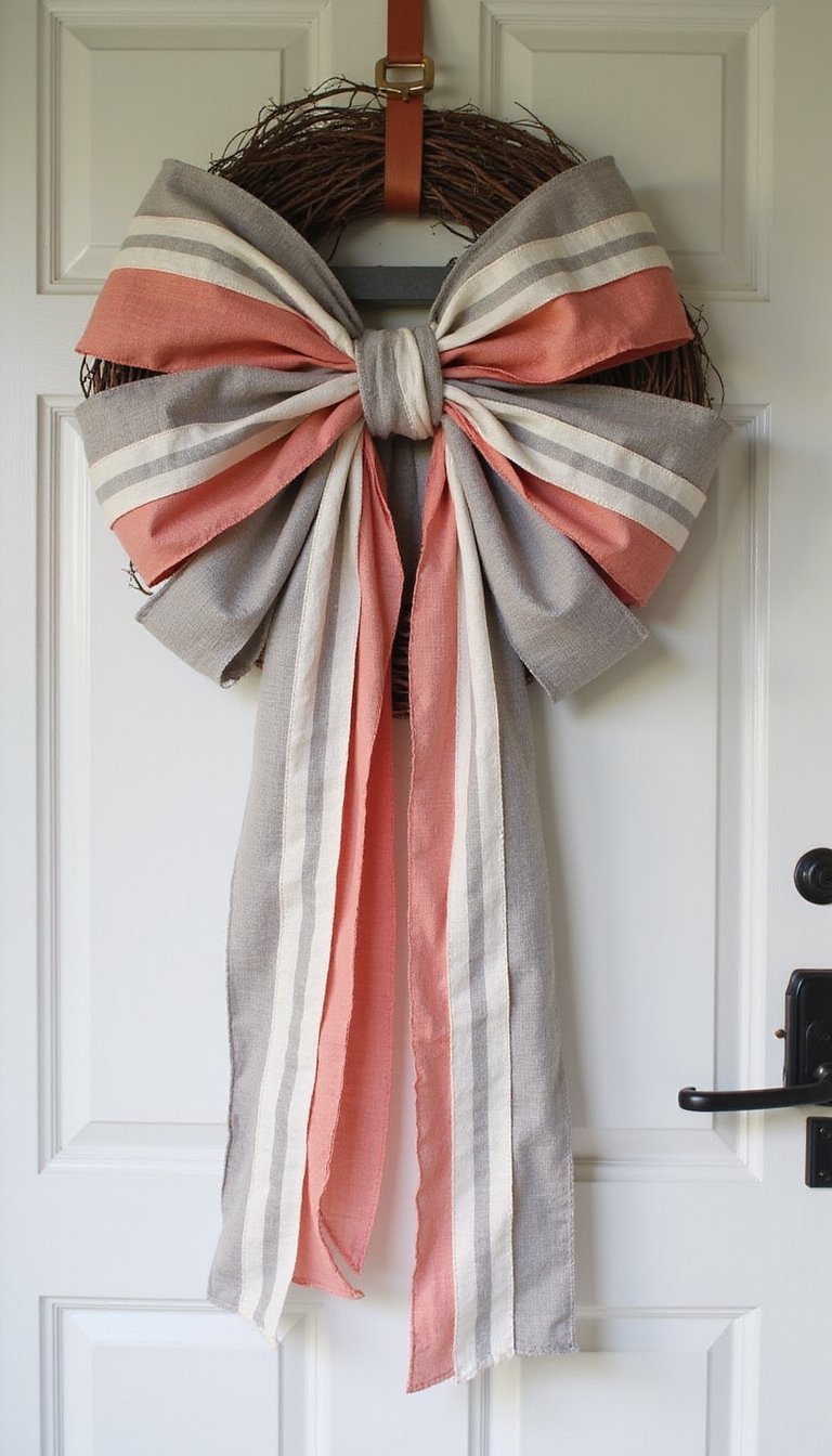 Ribbon cascade with vintage linen bow