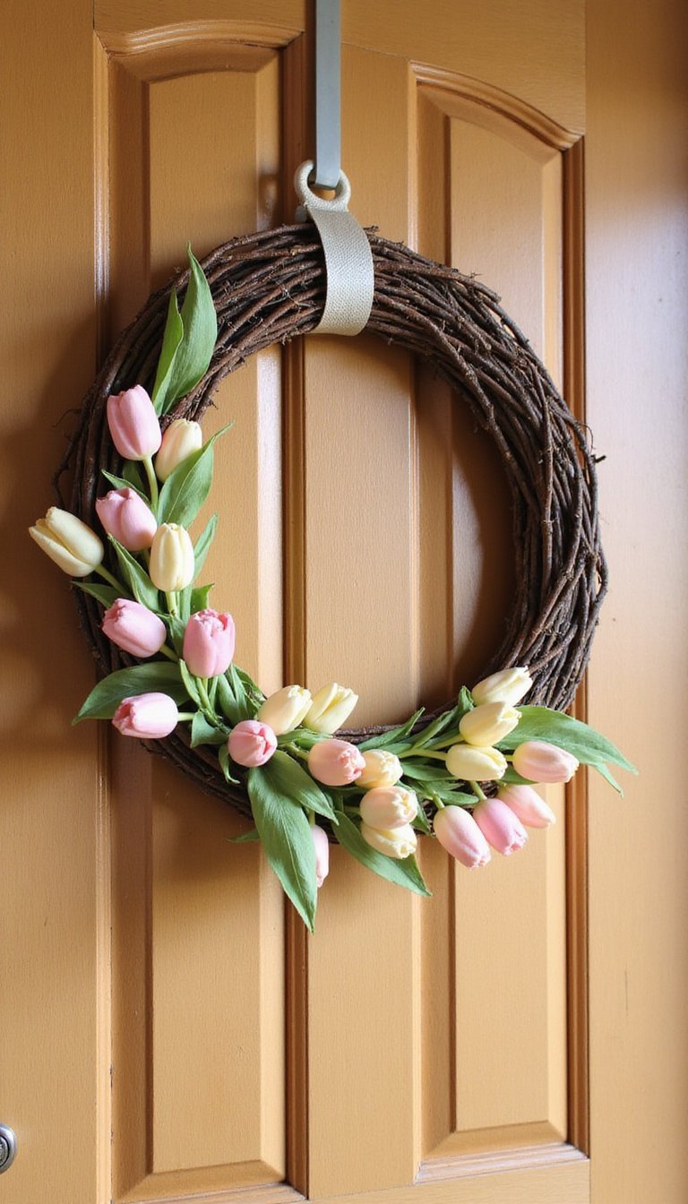 Twig base with pastel silk tulips