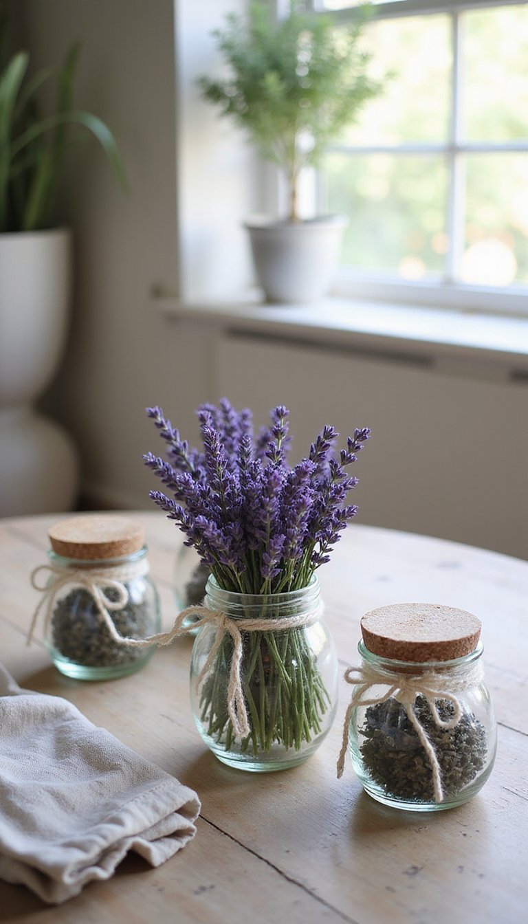 Lavender bunch with lace for cottage tables