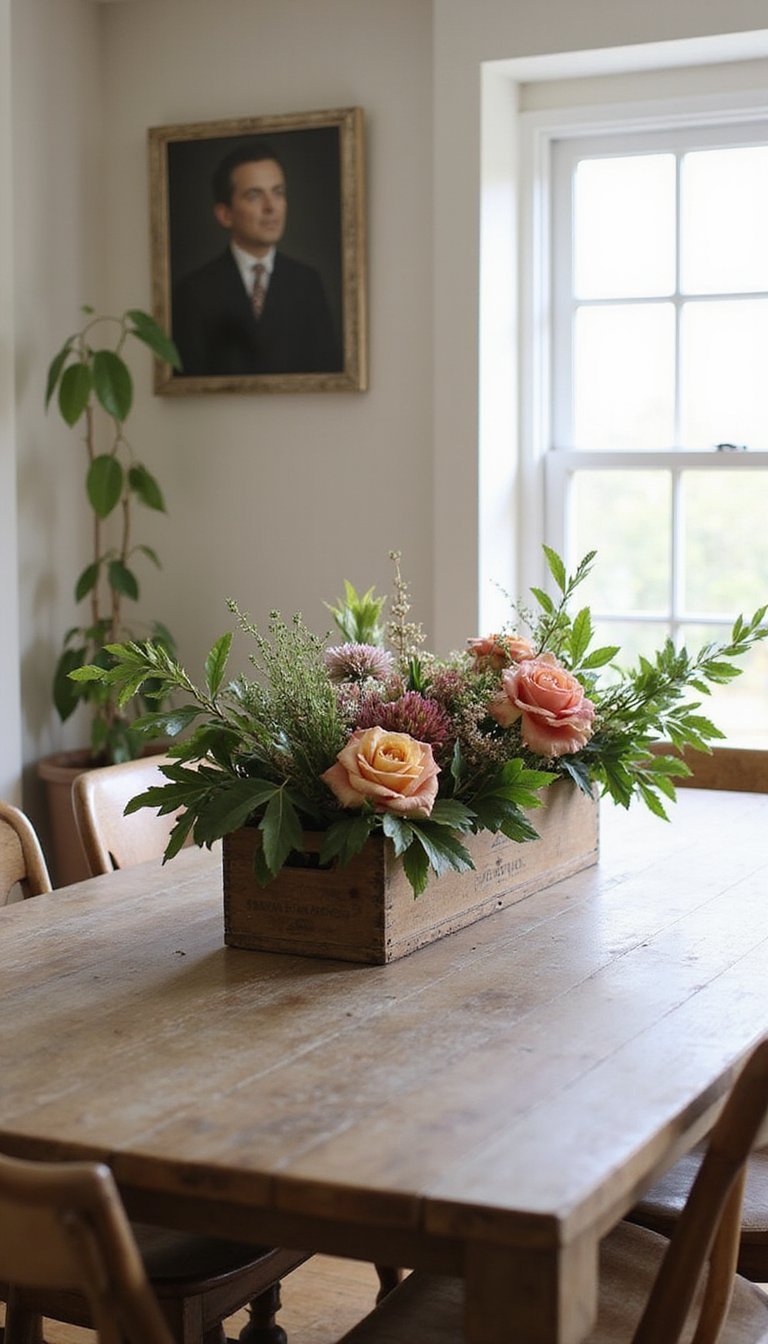 Reclaimed wood box overflowing with garden blooms