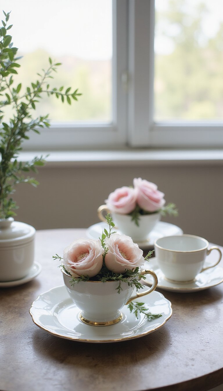 Vintage teacup arrangement with sentimental charm