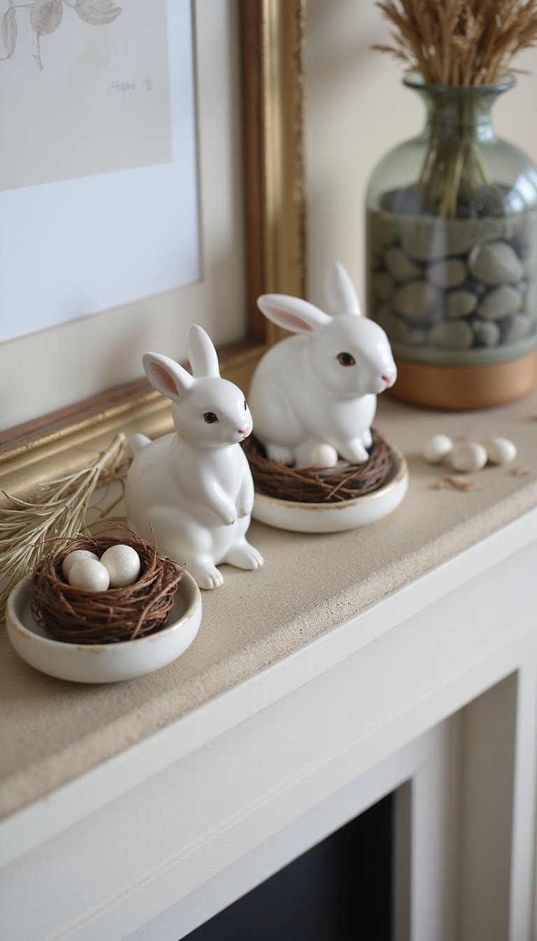 Bunny figurines and tiny nests for a sweet vignette