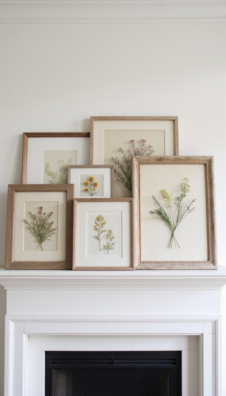 Clustered frames with pressed florals behind glass