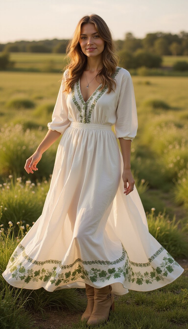 Boho Maxi Dress with Clover Trim