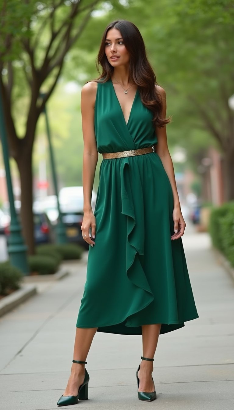 Emerald Midi Dress and Belt