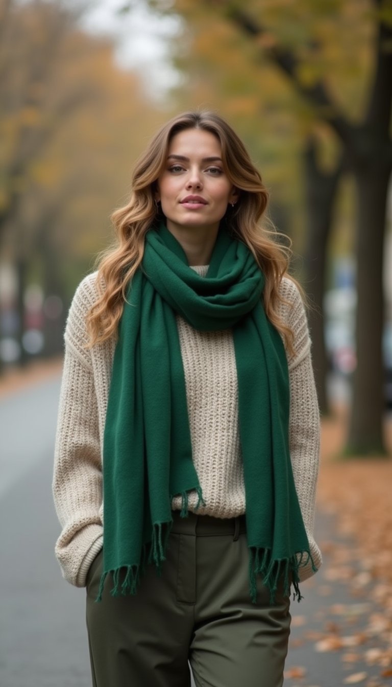 Layered Green Scarf and Sweater