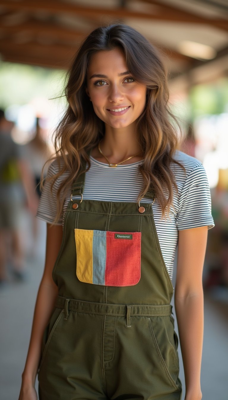 Olive Overalls with Patchwork