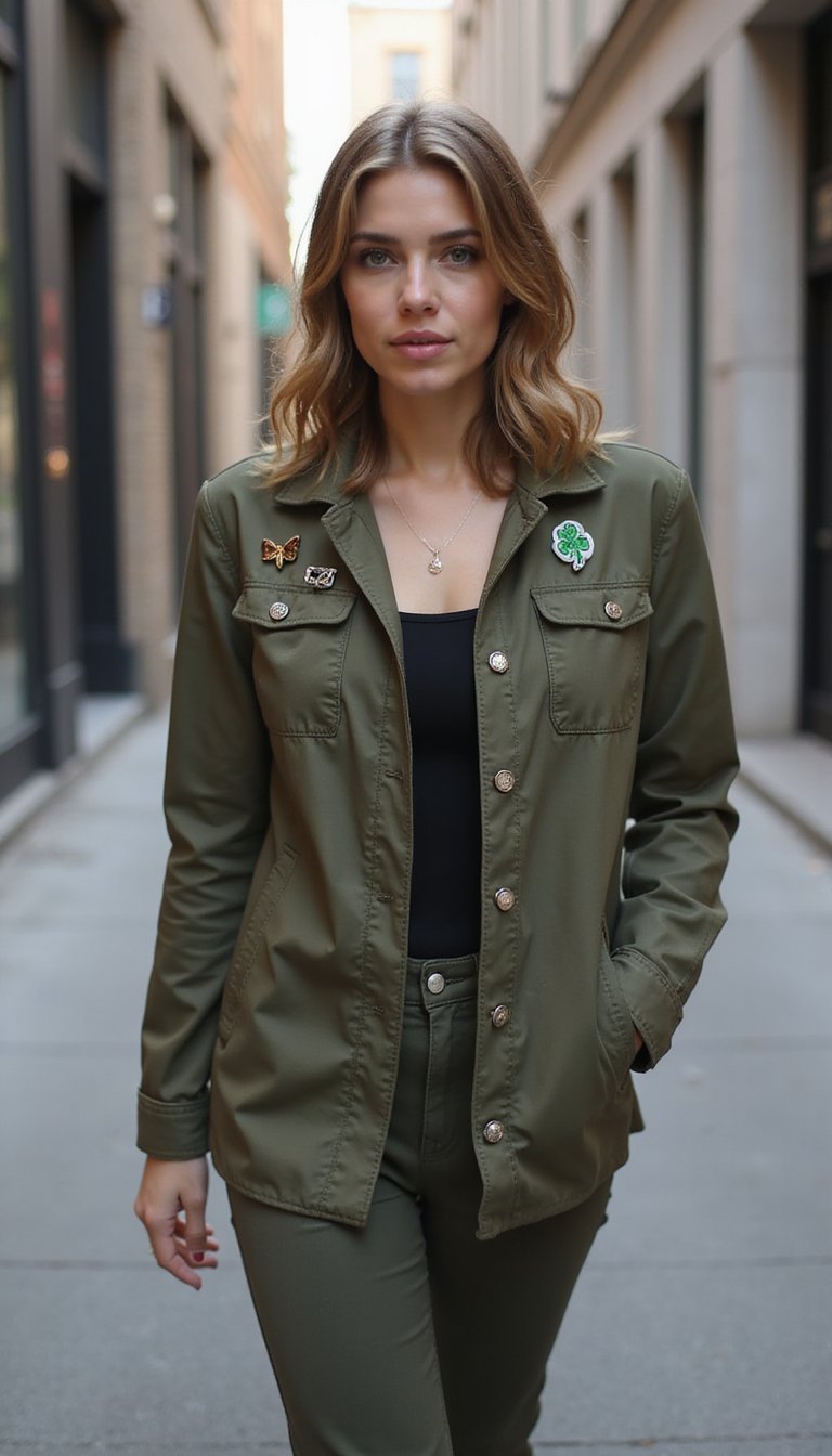 Olive Utility Jacket with Pins