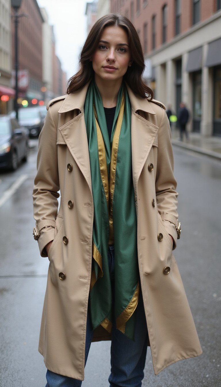 Satin Scarf and Trench Combination