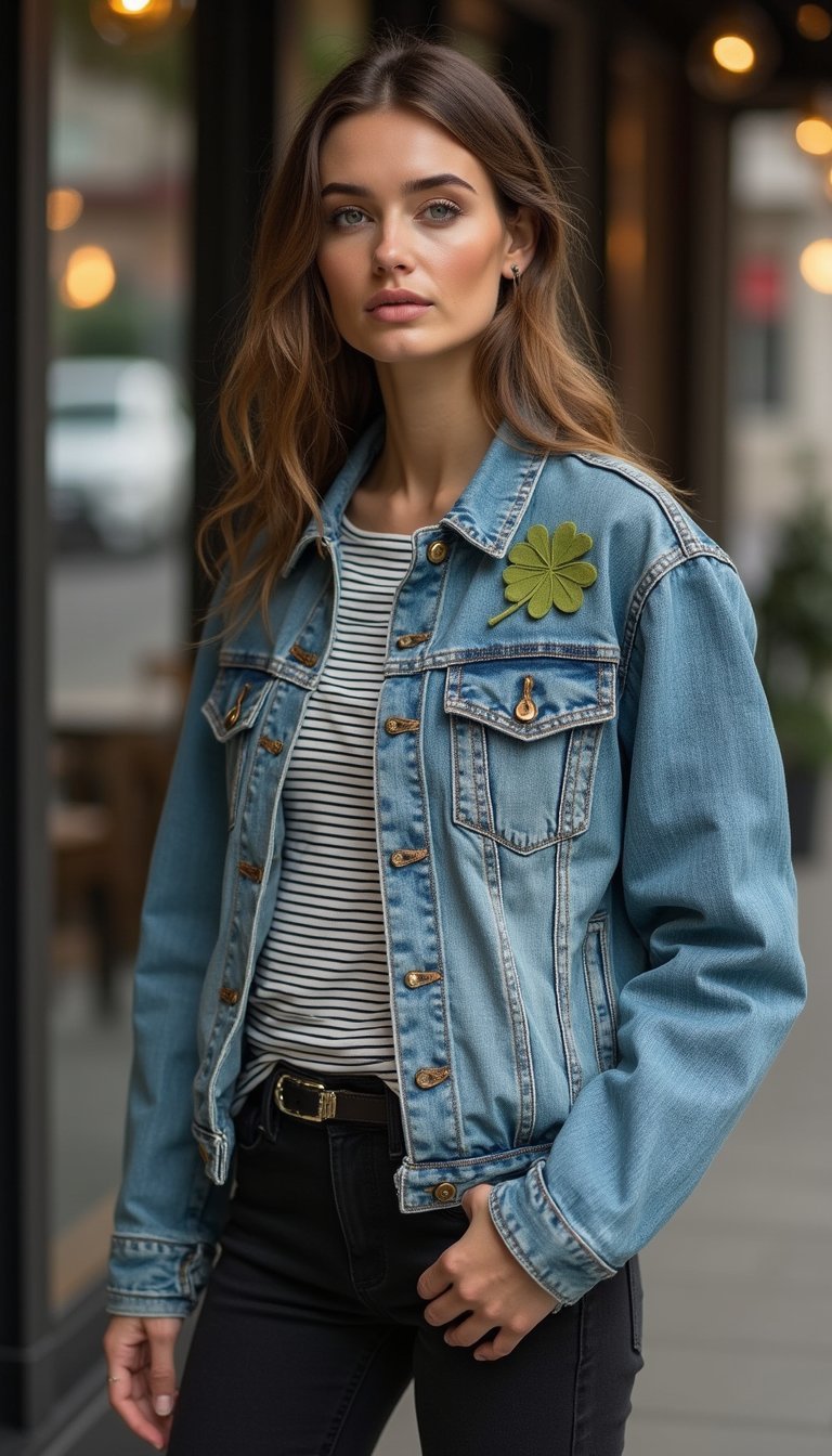 Shamrock Patch Denim Jacket